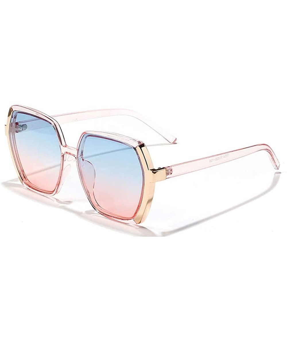 Oversized Vintage Oversize Square Fashion Gradient Sunglasses Frame Women Female - Blue Pink - CG19840AGCK $21.58