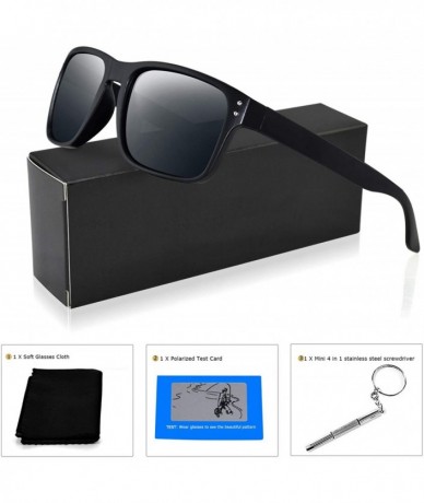 Round Polarized Sunglasses for Men Women Driving Fishing Unisex Vintage Rectangular Sun Glasses - Grey Lens/Matte Black - C51...