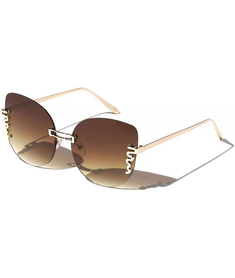 Rimless Rimless Snake Cat Eye Sunglasses - Brown - CU19747SN59 $26.23