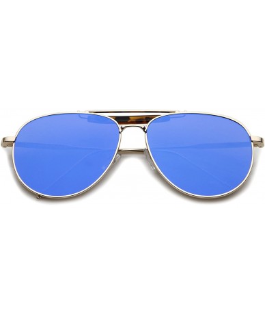 Aviator Large Classic Teardrop Crossbar Mirrored Flat Lens Aviator Sunglasses 56mm - Gold-tortoise / Blue Mirror - CA12G0QNCM...