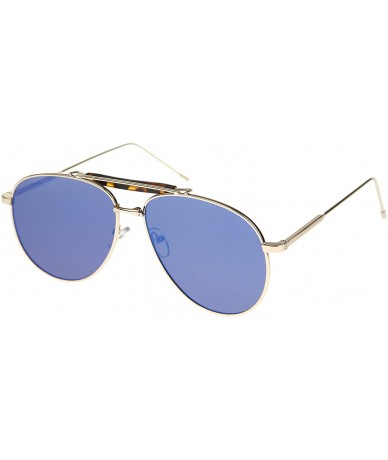 Aviator Large Classic Teardrop Crossbar Mirrored Flat Lens Aviator Sunglasses 56mm - Gold-tortoise / Blue Mirror - CA12G0QNCM...