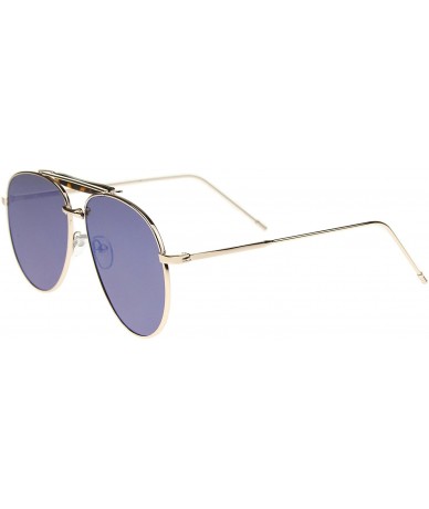 Aviator Large Classic Teardrop Crossbar Mirrored Flat Lens Aviator Sunglasses 56mm - Gold-tortoise / Blue Mirror - CA12G0QNCM...