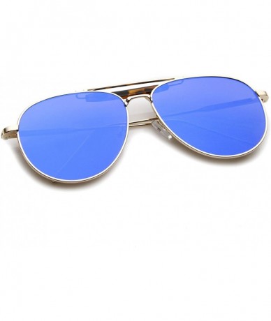 Aviator Large Classic Teardrop Crossbar Mirrored Flat Lens Aviator Sunglasses 56mm - Gold-tortoise / Blue Mirror - CA12G0QNCM...