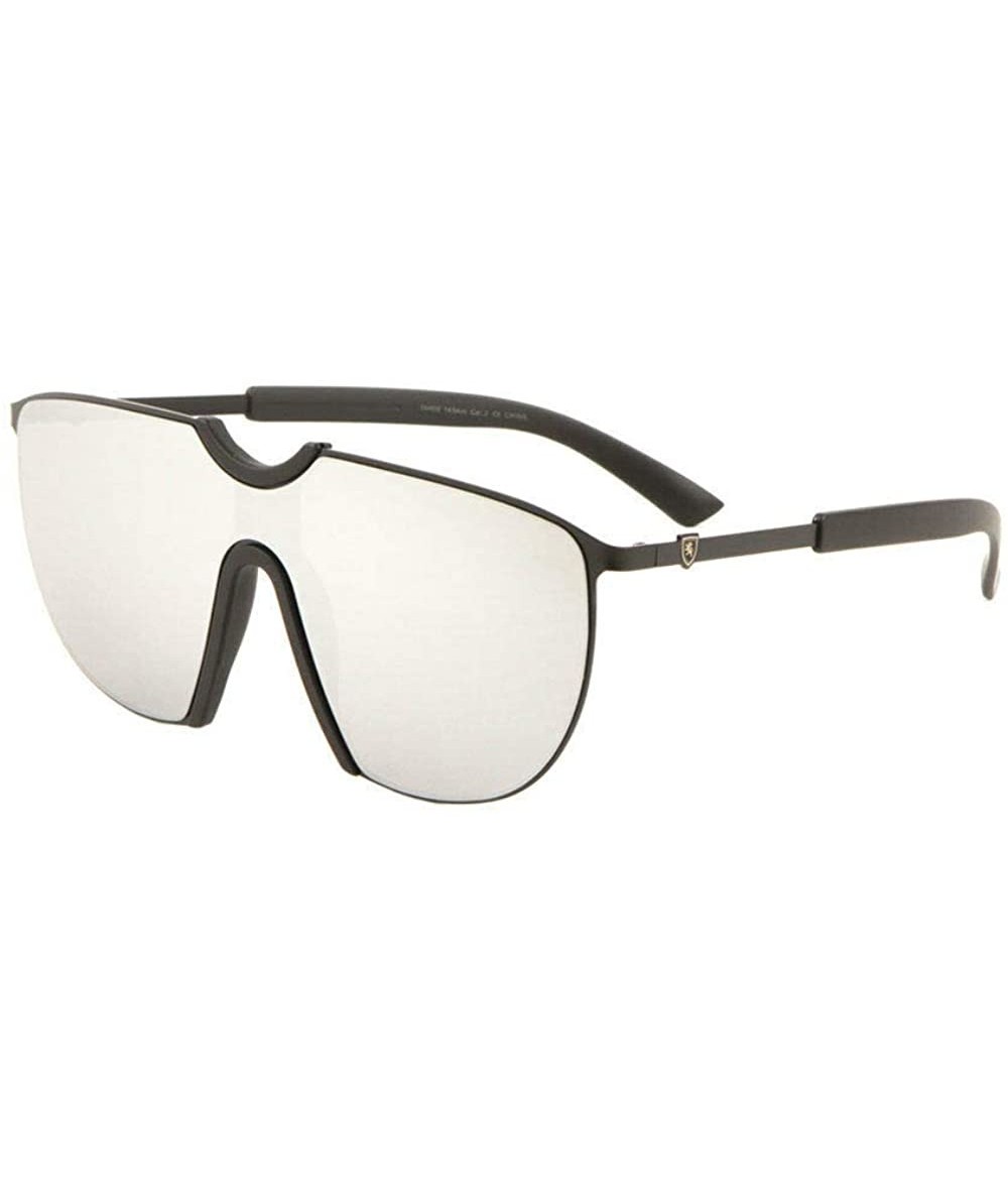 Square Khan One Piece Mirror Lens Sport Shield Aviator Sunglasses - Black Frame - CU18W0YCTOS $21.81