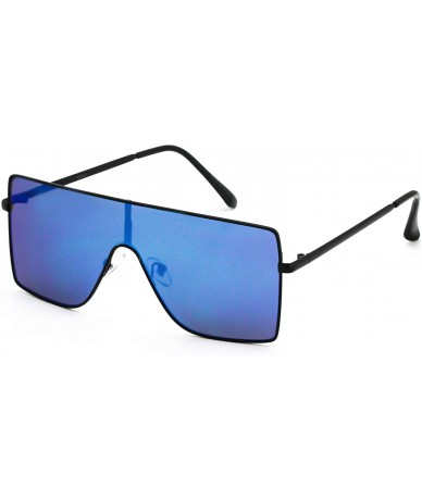 Oval Oversized Flat Top Square VINTAGE RETRO SHIELD VISOR Style Aviator SUNGLASSES - Style 2-blue/Mirror - C818HGUQ0YG $19.43