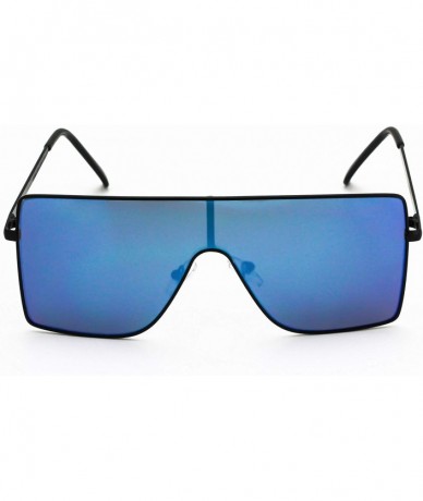 Oval Oversized Flat Top Square VINTAGE RETRO SHIELD VISOR Style Aviator SUNGLASSES - Style 2-blue/Mirror - C818HGUQ0YG $19.43