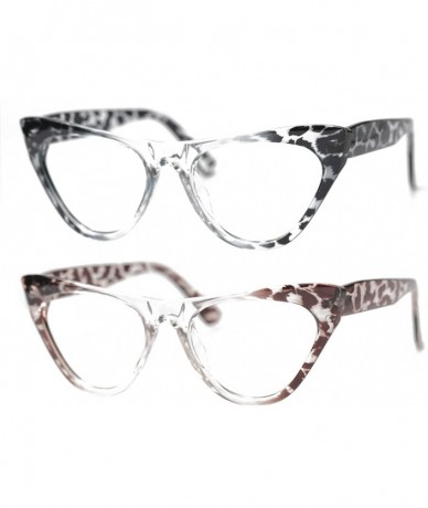 Round Womens Leopard Pattern Cat Eye Reading Glasses Quality Eye Glass Frame - 2 Pairs / Black + Red - CM18IG3GAAO $28.27