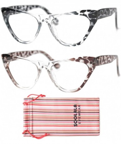 Round Womens Leopard Pattern Cat Eye Reading Glasses Quality Eye Glass Frame - 2 Pairs / Black + Red - CM18IG3GAAO $28.27