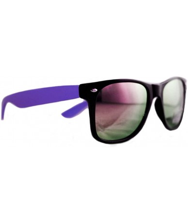 Wayfarer Men Women Retro Sunglasses Reflective Mirror Lens Black & Purple Frame - CT1197MGGV1 $17.20