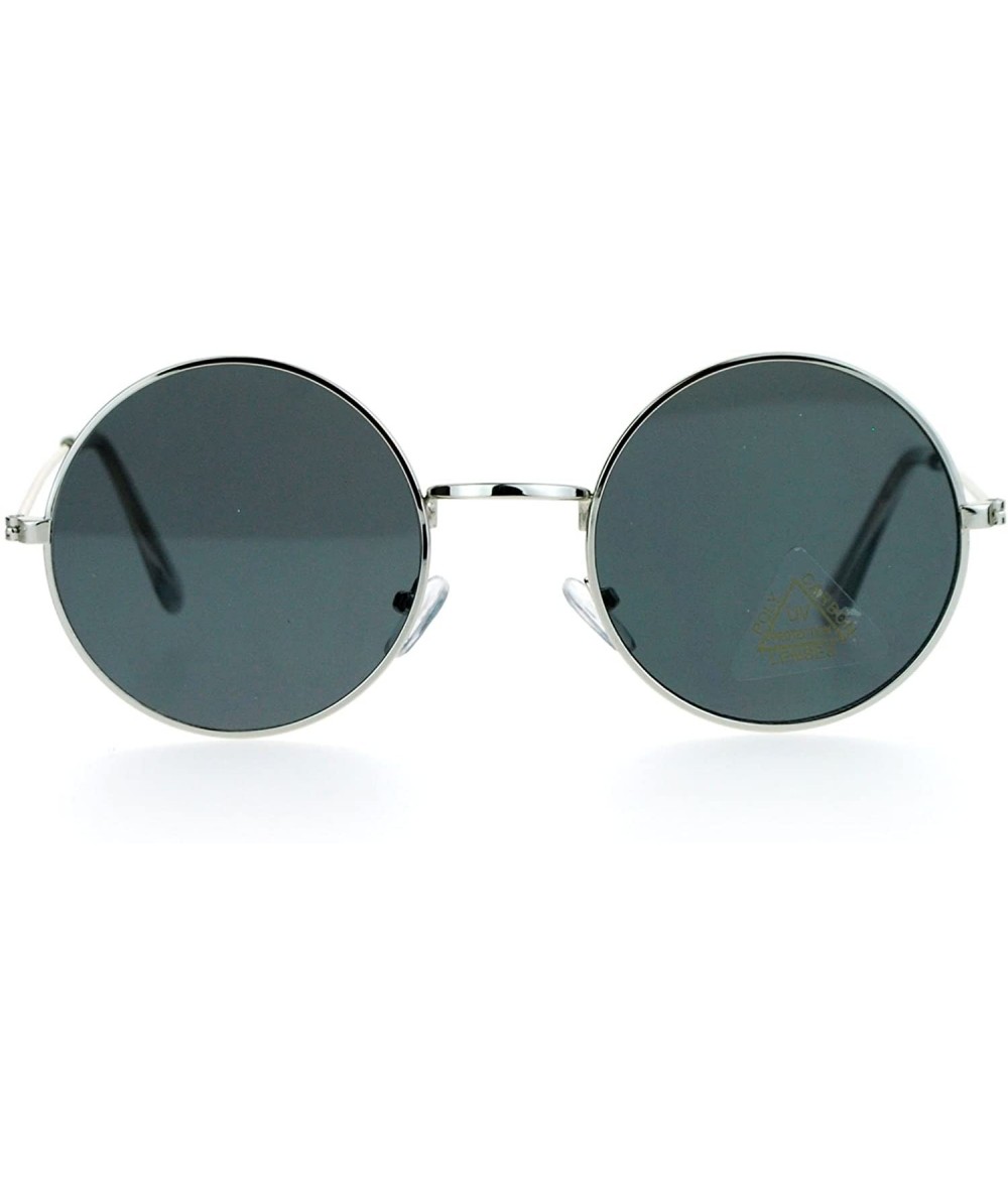 Round Ultra Flat Lens Trendy Circle Round Lens Retro Hippie Sunglasses - Silver Black - CF129K8N04R $19.24