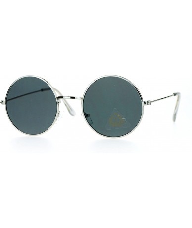 Round Ultra Flat Lens Trendy Circle Round Lens Retro Hippie Sunglasses - Silver Black - CF129K8N04R $19.24