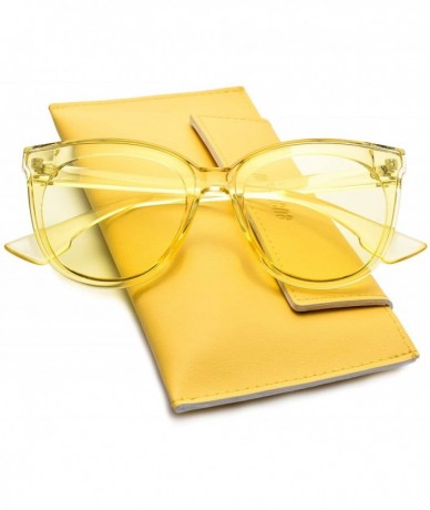 Cat Eye Fashion Cat Eye Sunglasses for Women Oversized Style MS51802 - Yellow Frame/Transparent Yellow Lens - C318EOZ0YAE $22.38