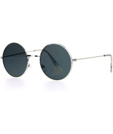 Round Ultra Flat Lens Trendy Circle Round Lens Retro Hippie Sunglasses - Silver Black - CF129K8N04R $19.24