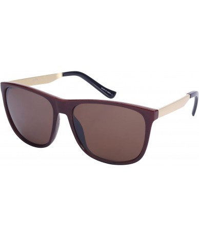 Wayfarer Modern Horned Rim Sunglasses with Flash Mirrored Lens 541000-FM - Brown-wood - CV128UBK0WP $17.63