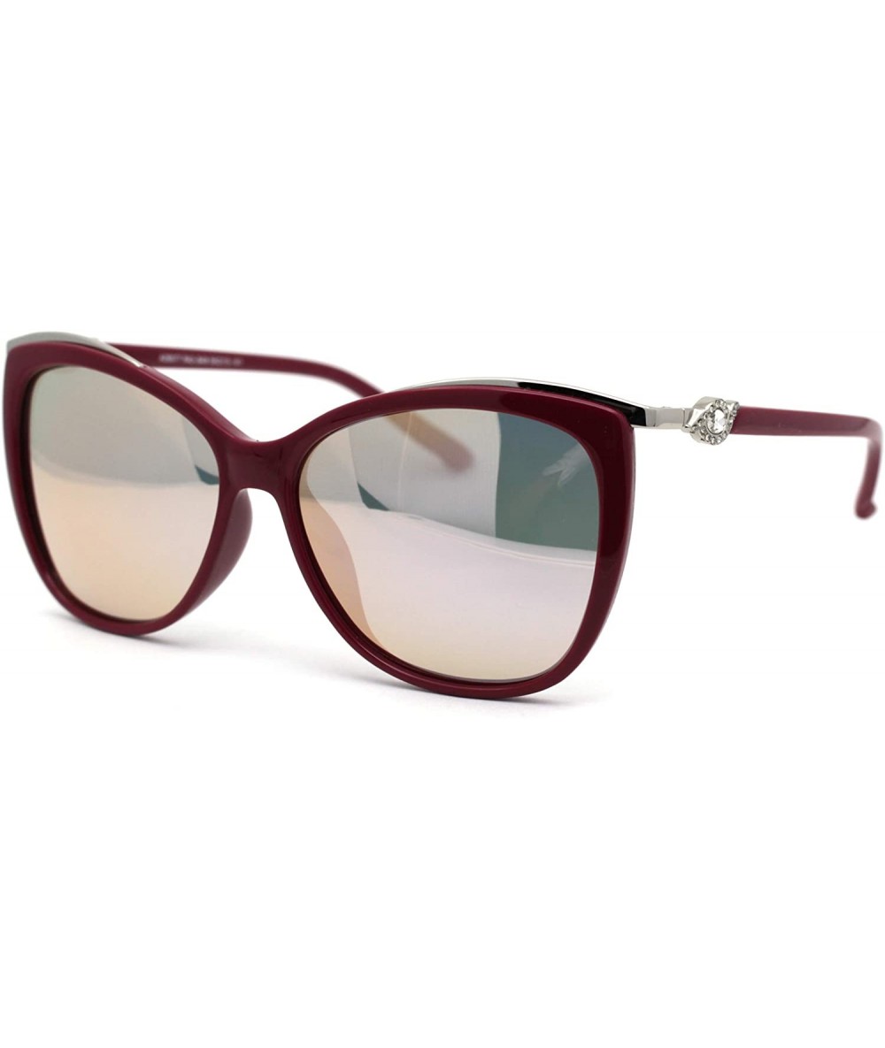 Cat Eye Womens CR39 Polarized Rhinestone Jewel Trim Cat Eye Sunglasses - Burgundy Pink Mirror - CW192WY0CHW $23.19