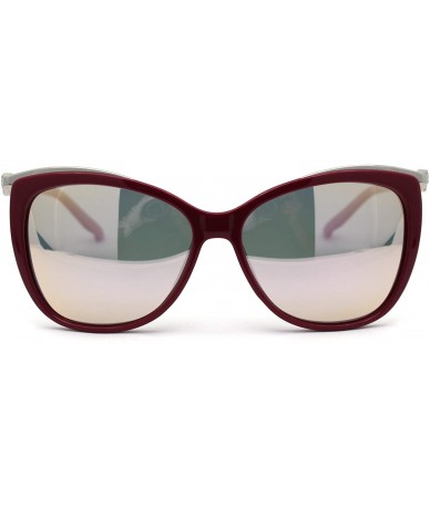 Cat Eye Womens CR39 Polarized Rhinestone Jewel Trim Cat Eye Sunglasses - Burgundy Pink Mirror - CW192WY0CHW $23.19