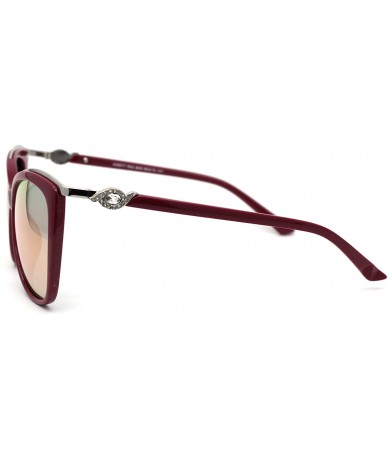 Cat Eye Womens CR39 Polarized Rhinestone Jewel Trim Cat Eye Sunglasses - Burgundy Pink Mirror - CW192WY0CHW $23.19