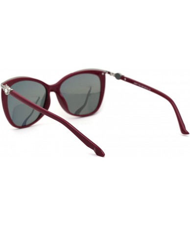 Cat Eye Womens CR39 Polarized Rhinestone Jewel Trim Cat Eye Sunglasses - Burgundy Pink Mirror - CW192WY0CHW $23.19