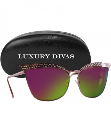 Cat Eye Cat Eye Metal Frame Rhinestone Sunglasses With Hard Case - Rainbow - C818U9CNN4M $33.85