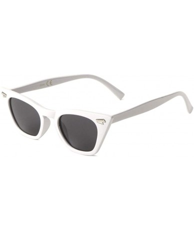 Square 3-D Side Stud Square Lens Sharp Cat Eye Sunglasses - White - CM198KAO4AI $26.30