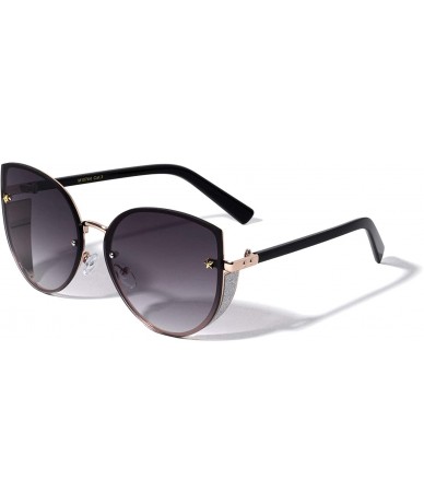 Rimless Star Glitter Shield Cat Eye Fashion Sunglasses - Smoke Silver - CJ196KWXCSO $26.31