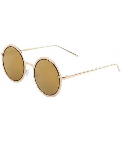 Round Flat Lense Round Frame Sunglasses - Bronze - CF1907Y0IW7 $26.90