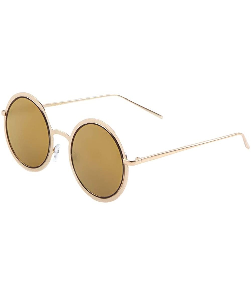 Round Flat Lense Round Frame Sunglasses - Bronze - CF1907Y0IW7 $26.90