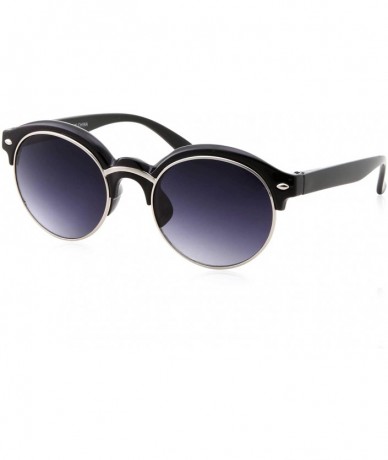 Round Classic Vintage Inspired Horned Rim Plastic Frame Round Sunglasses - Black Silver - C718M7K7O6H $24.23