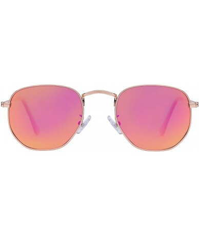 Oversized Medium Unisex Polygon Polarized Sunglasses - Rose Gold Frame With Pink Mirror Lens - C0196HKA5DG $16.98