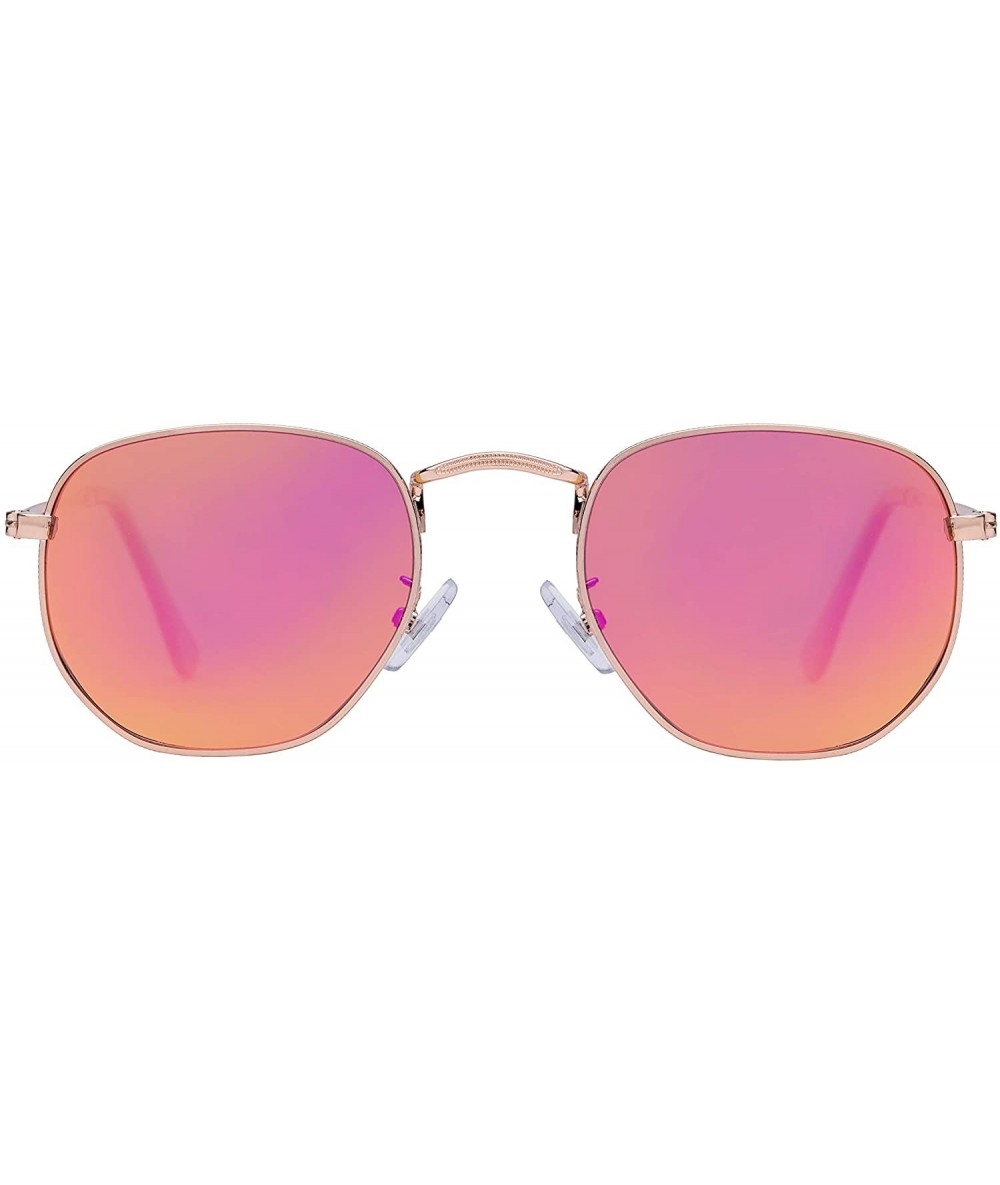 Oversized Medium Unisex Polygon Polarized Sunglasses - Rose Gold Frame With Pink Mirror Lens - C0196HKA5DG $16.98