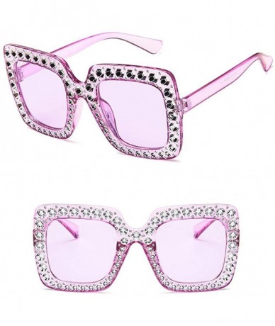 Square Women Fashion Square Frame Rhinestone Decor Sunglasses - Purple - CF1900DOKGI $36.39