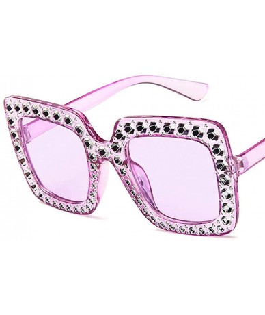 Square Women Fashion Square Frame Rhinestone Decor Sunglasses - Purple - CF1900DOKGI $36.39