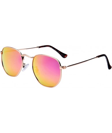 Oversized Medium Unisex Polygon Polarized Sunglasses - Rose Gold Frame With Pink Mirror Lens - C0196HKA5DG $16.98