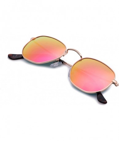 Oversized Medium Unisex Polygon Polarized Sunglasses - Rose Gold Frame With Pink Mirror Lens - C0196HKA5DG $16.98