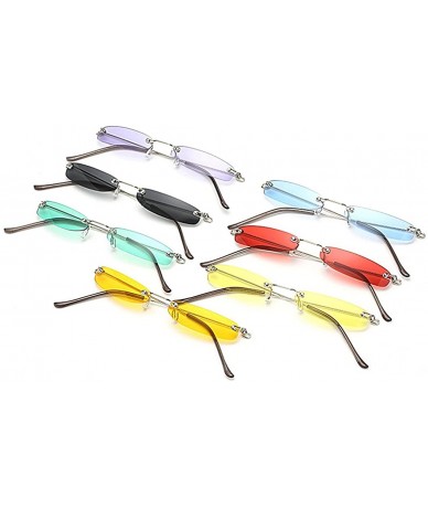 Semi-rimless Vintage Rimless Rectangle Sunglasses Womens Mens Sunglasses Ladies Metal Frame Clear Lens Red Shades - Green - C...