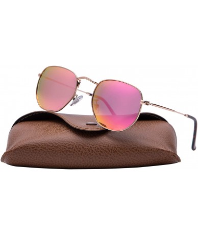 Oversized Medium Unisex Polygon Polarized Sunglasses - Rose Gold Frame With Pink Mirror Lens - C0196HKA5DG $16.98