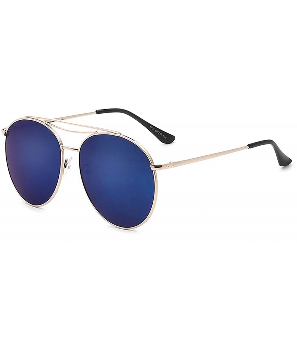 Shield Classic Retro Designer Style Round Sunglasses for women metal Resin UV400 Sunglasses - Gold Blue - C818SZUGZIH $28.99