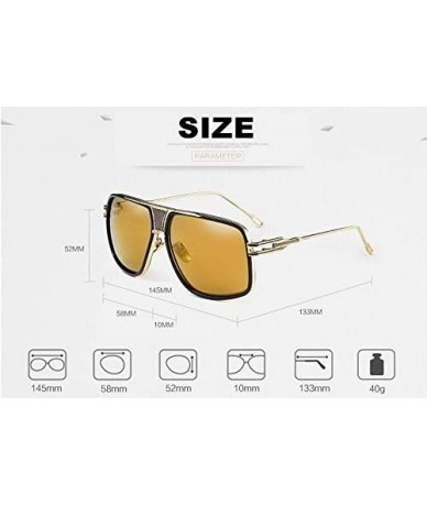 Oversized Double-Bridge Sunglasses Driving Men Oversized Retro Sun Protection Square Metal Eyewear - CR18D74C0G2 $41.49