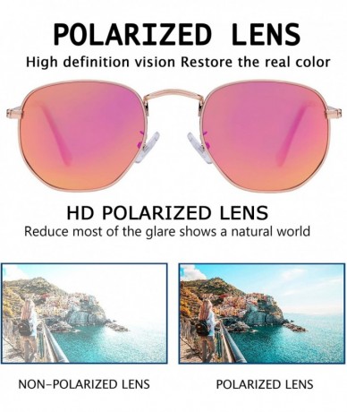 Oversized Medium Unisex Polygon Polarized Sunglasses - Rose Gold Frame With Pink Mirror Lens - C0196HKA5DG $16.98