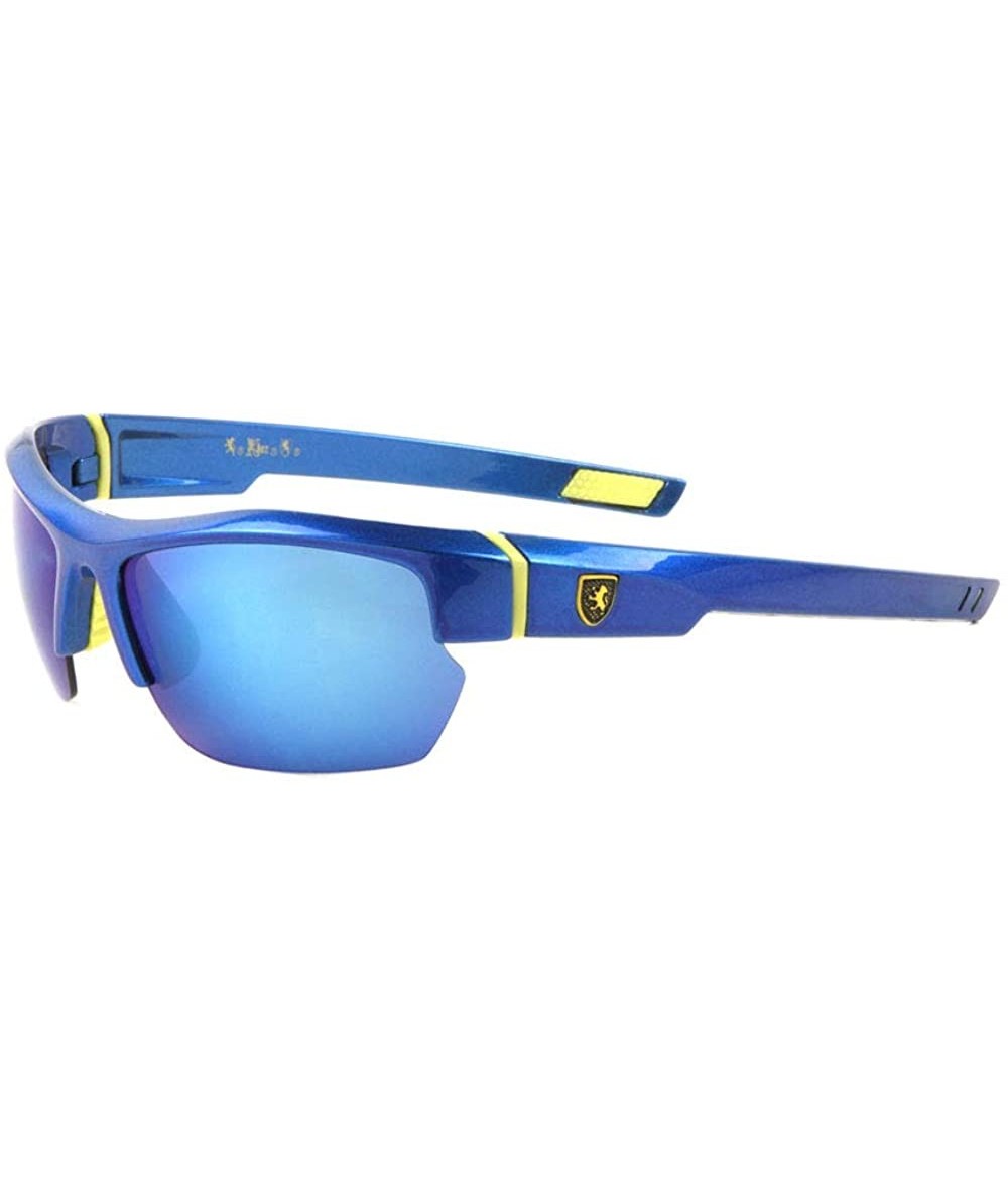 Sport Rimless Curved Frame Sports Sunglasses - Blue - C5199DR3QYL $34.29