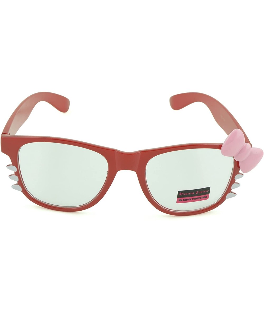 Square Women's Kitty Style Sunglasses with Whisker or Bow Accent - Red-kitty1 - C912D1CQEUP $16.55