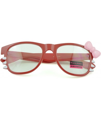 Square Women's Kitty Style Sunglasses with Whisker or Bow Accent - Red-kitty1 - C912D1CQEUP $16.55