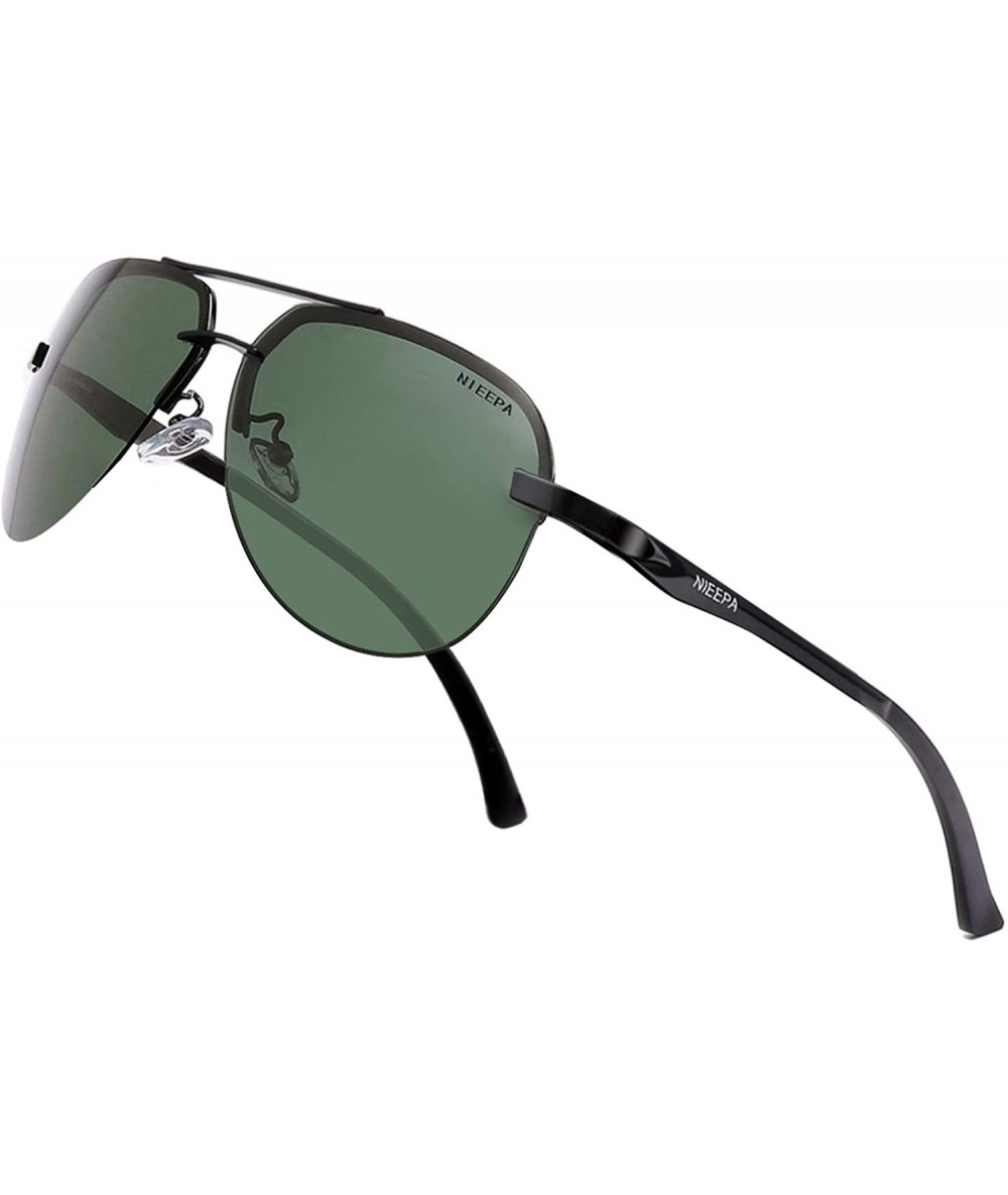 Rimless Polarized Aviator Sunglasses Men Women Half Frame Spring Hinges Sun Glasses - Dark Green Lens/Black Frame - CD186HMII...