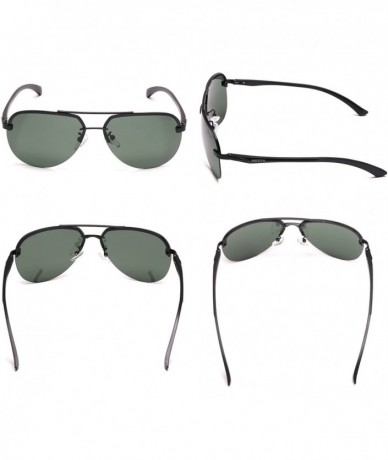 Rimless Polarized Aviator Sunglasses Men Women Half Frame Spring Hinges Sun Glasses - Dark Green Lens/Black Frame - CD186HMII...