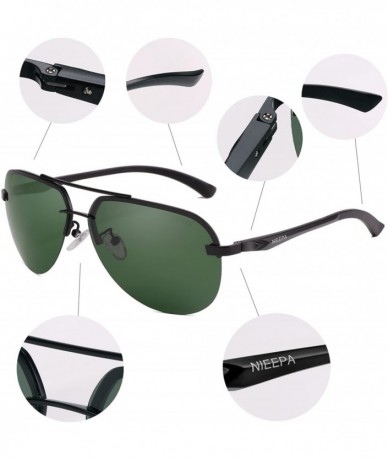 Rimless Polarized Aviator Sunglasses Men Women Half Frame Spring Hinges Sun Glasses - Dark Green Lens/Black Frame - CD186HMII...