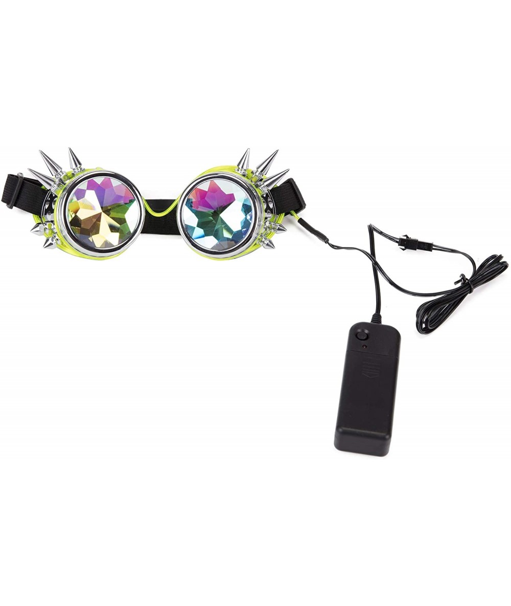 Goggle Kaleidoscope Glasses- Spiked Glowing Tube Steampunk Goggles Crystal Glass - Green - CS18T7UIUHY $24.14