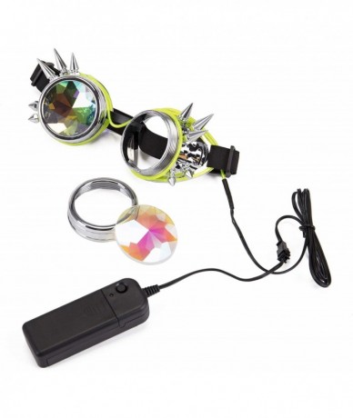 Goggle Kaleidoscope Glasses- Spiked Glowing Tube Steampunk Goggles Crystal Glass - Green - CS18T7UIUHY $24.14