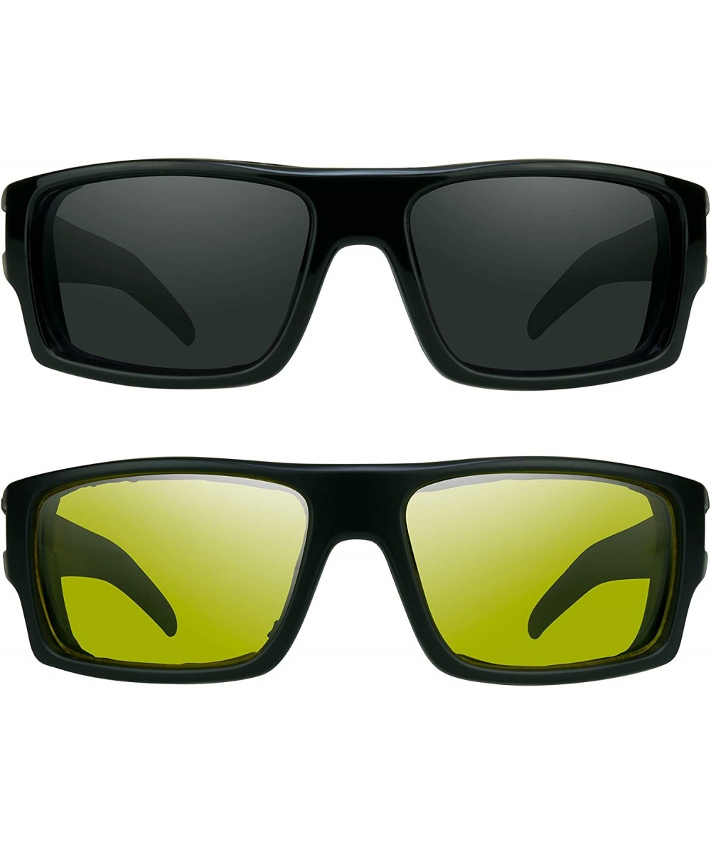 Rectangular Motorcycle Biker Padded Foam Wind Protection Sunglasses - Smoke & Yellow Combo - C5188ADR3R2 $48.79