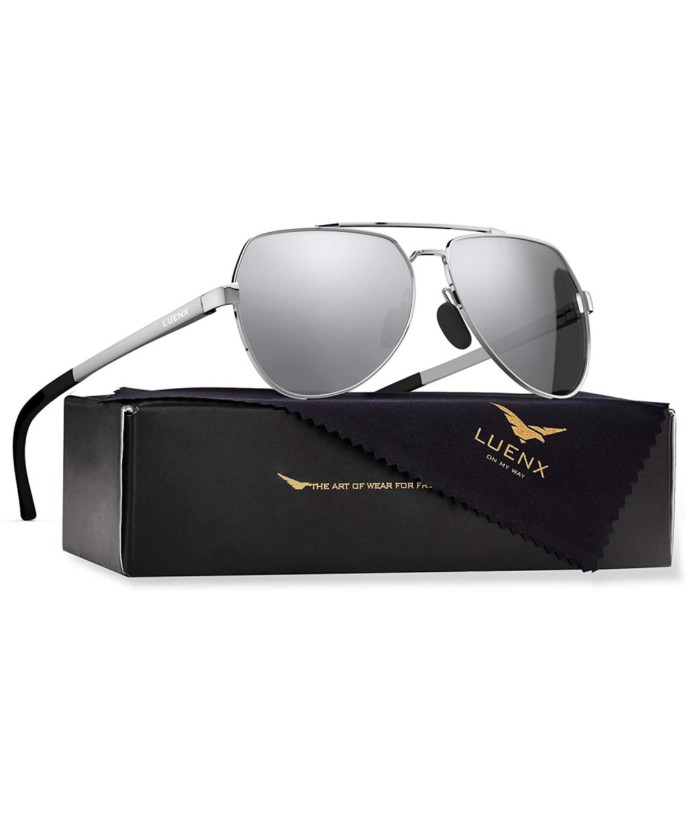 Round Mens Aviator Sunglasses Polarized Women UV 400 Protection - 04-silver / Mirror（larger Size） - C9198UDL0YO $30.61