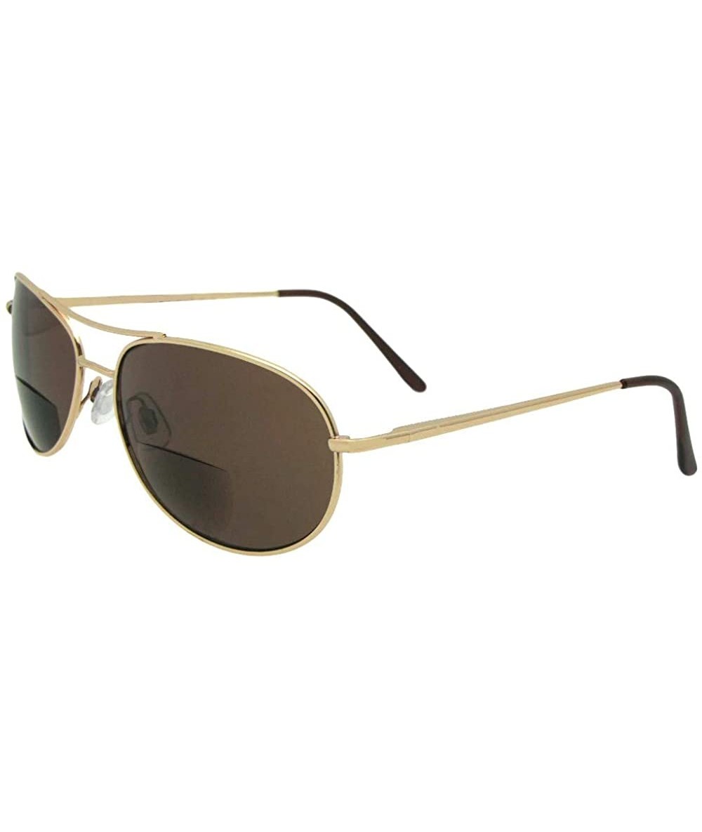 Aviator Slim Aviator Bifocal Sunglasses B113 - Gold Frame Brown Lenses - C118HOS9TO8 $28.36